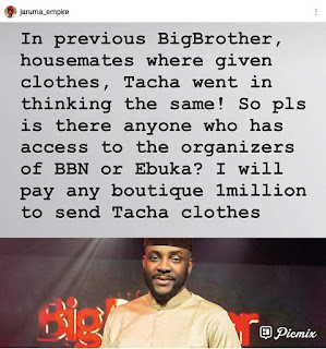 Jaaruma promises to send clothes to Tacha