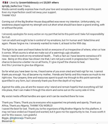 Tacha apologizes to all over her misconduct in the show