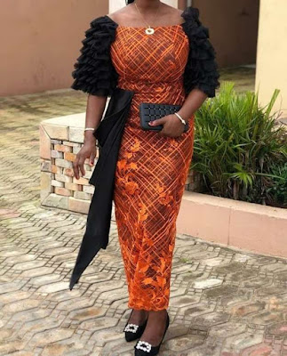 Orange colour Aso Ebi Lace Styles Orange/Burnt Orange Colour Aso Ebi Lace Styles