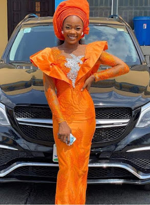 Orange colour Aso Ebi Lace Styles Orange/Burnt Orange Colour Aso Ebi Lace Styles