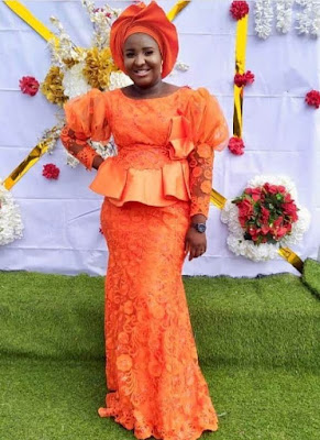 Orange colour Aso Ebi Lace Styles Orange/Burnt Orange Colour Aso Ebi Lace Styles