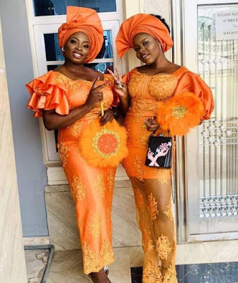 Orange colour Aso Ebi Lace Styles Orange/Burnt Orange Colour Aso Ebi Lace Styles