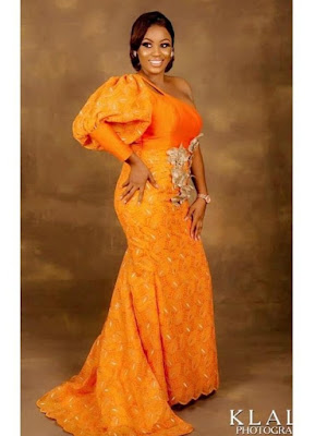 Orange colour Aso Ebi Lace Styles Orange/Burnt Orange Colour Aso Ebi Lace Styles