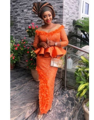 Orange colour Aso Ebi Lace Styles Orange/Burnt Orange Colour Aso Ebi Lace Styles