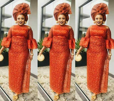 Orange colour Aso Ebi Lace Styles Orange/Burnt Orange Colour Aso Ebi Lace Styles