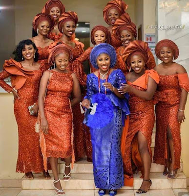 Orange colour Aso Ebi Lace Styles Orange/Burnt Orange Colour Aso Ebi Lace Styles
