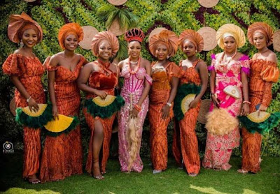 Orange colour Aso Ebi Lace Styles Orange/Burnt Orange Colour Aso Ebi Lace Styles