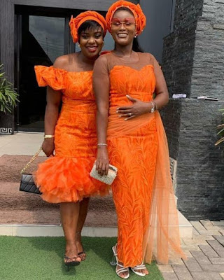 Orange colour Aso Ebi Lace Styles Orange/Burnt Orange Colour Aso Ebi Lace Styles