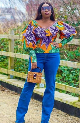 Latest Ankara tops with jeans trousers