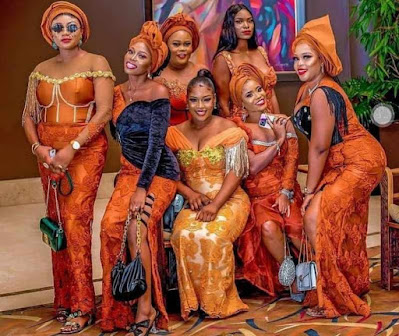Orange colour aso ebi lace styles Orange/Burnt Orange Colour Aso Ebi Lace Styles