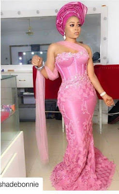 Pink Asoebi Styles Pink Asoebi Styles with Lace