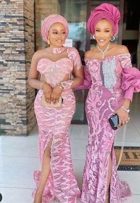 Pink Asoebi Styles Pink Asoebi Styles with Lace