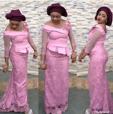 Pink Asoebi Styles Pink Asoebi Styles with Lace