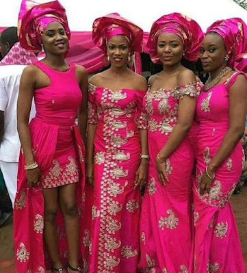 Pink Asoebi Styles Pink Asoebi Styles with Lace