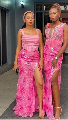 Pink Asoebi Styles Pink Asoebi Styles with Lace