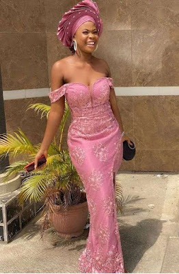 Pink Asoebi Styles Pink Asoebi Styles with Lace