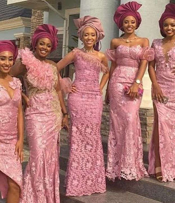 Pink Asoebi Styles Pink Asoebi Styles with Lace