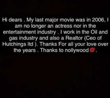 Caroline Hutchings leaves Nollywood