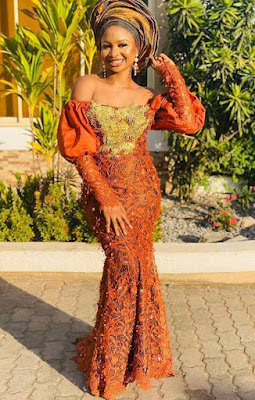 Orange Colour Aso Ebi Lace Styles Orange/Burnt Orange Colour Aso Ebi Lace Styles