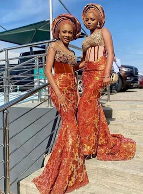 Orange Colour Aso Ebi Lace Styles Orange/Burnt Orange Colour Aso Ebi Lace Styles