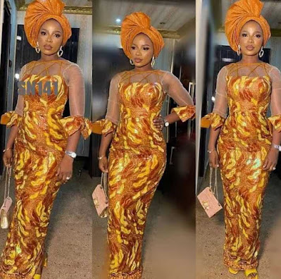 Orange Colour Aso Ebi Lace Styles Orange/Burnt Orange Colour Aso Ebi Lace Styles