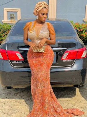 Orange Colour Aso Ebi Lace Styles Orange/Burnt Orange Colour Aso Ebi Lace Styles