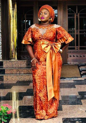 Orange Colour Aso Ebi Lace Styles Orange/Burnt Orange Colour Aso Ebi Lace Styles