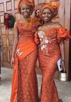 Orange Colour Aso Ebi Lace Styles Orange/Burnt Orange Colour Aso Ebi Lace Styles