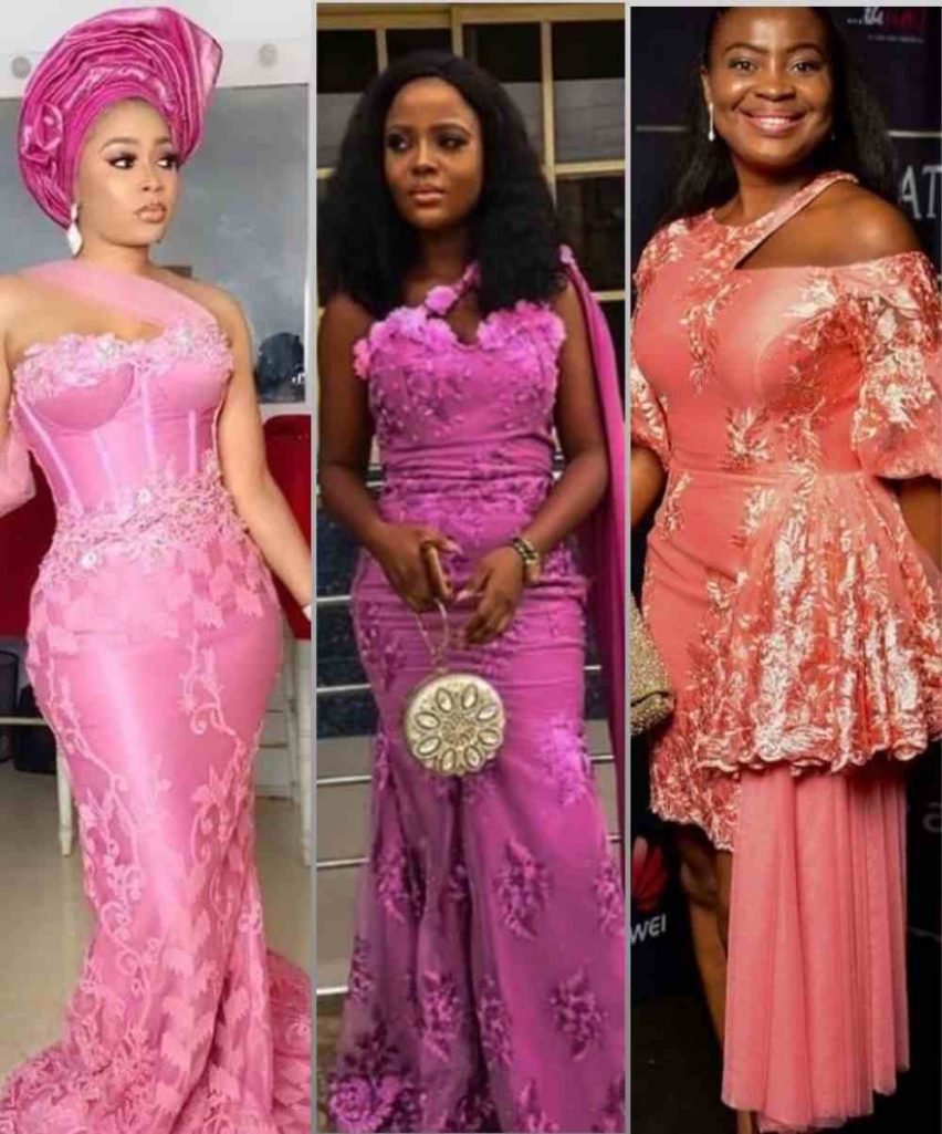 Pink Asoebi Styles Pink Asoebi Styles with Lace