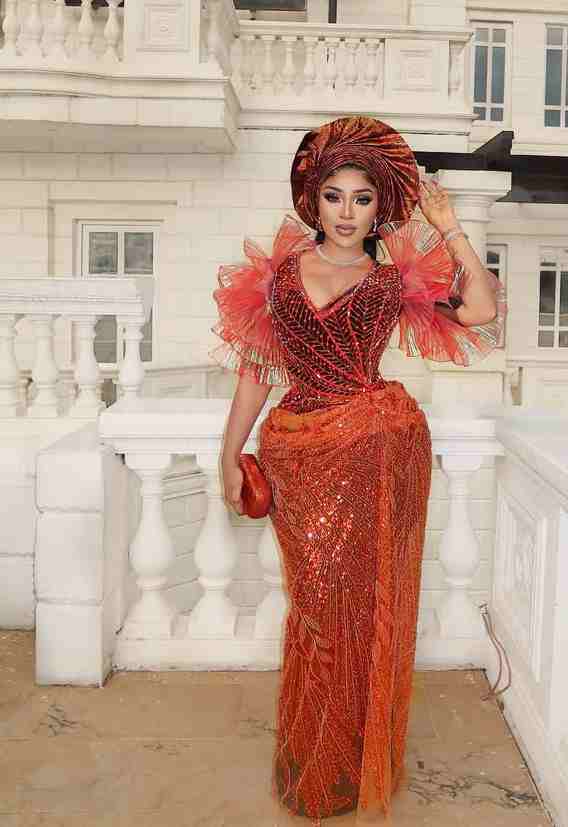 Stunning Burnt Orange Aso Ebi Styles from Ruby Ojiakor's Wedding