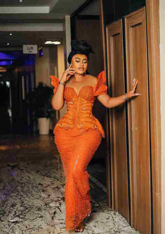 Stunning Burnt Orange Aso Ebi Styles from Ruby Ojiakor's Wedding