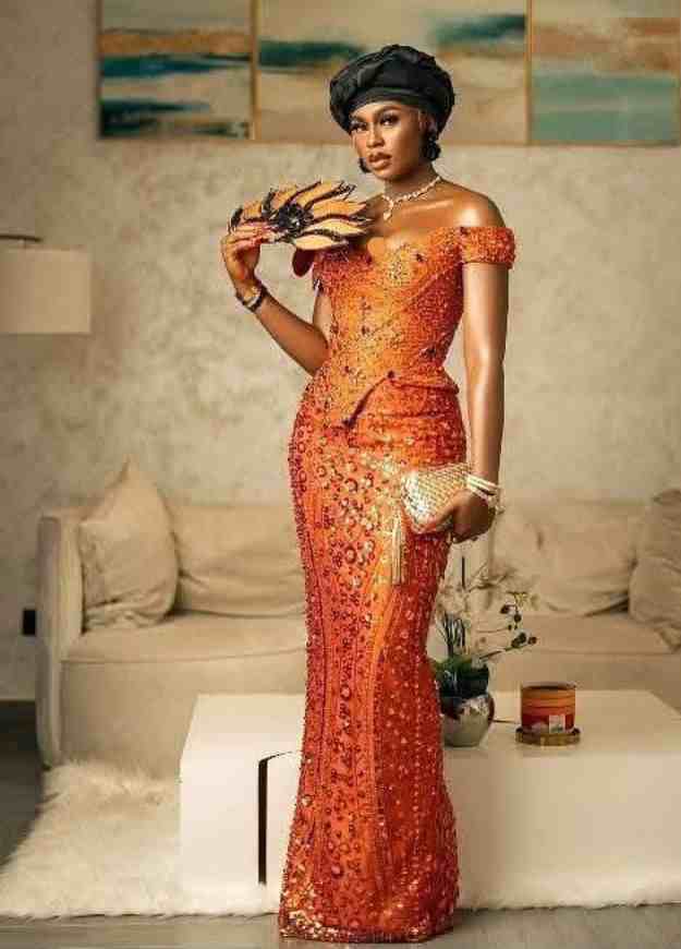 Stunning Burnt Orange Aso Ebi Styles from Ruby Ojiakor's Wedding