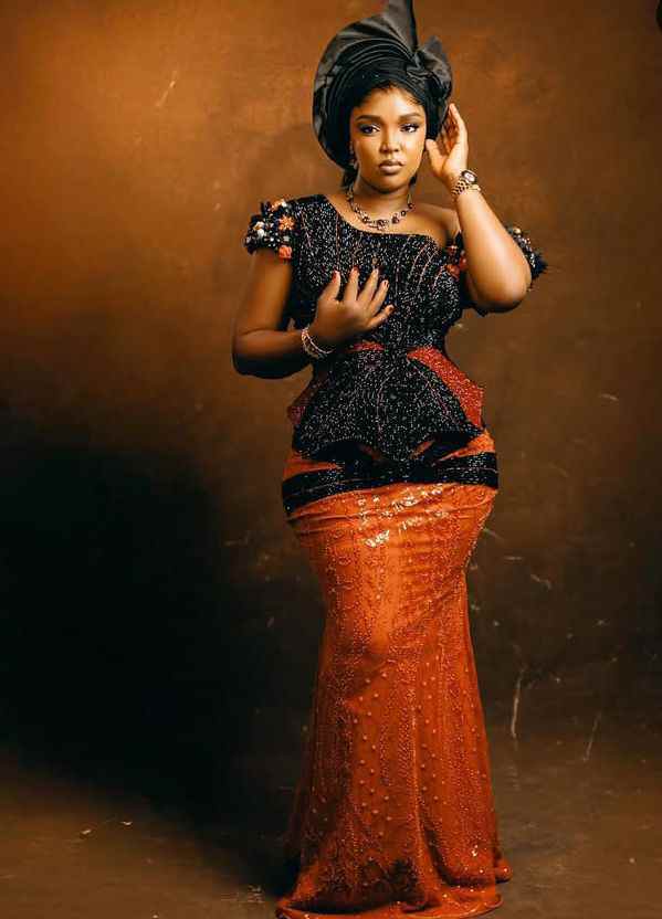 Stunning Burnt Orange Aso Ebi Styles from Ruby Ojiakor's Wedding