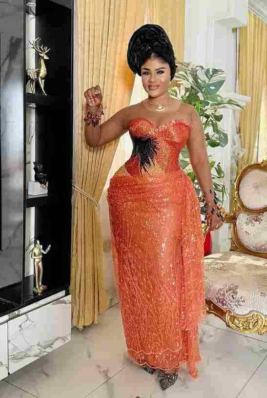 Stunning Burnt Orange Aso Ebi Styles from Ruby Ojiakor's Wedding