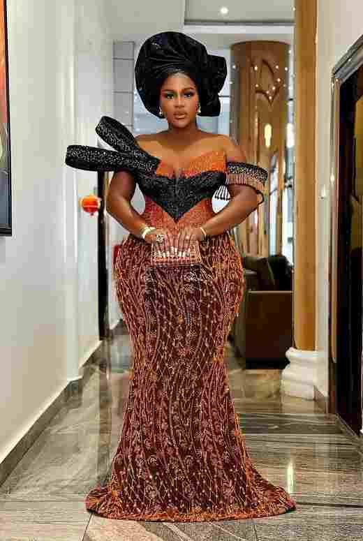 Stunning Burnt Orange Aso Ebi Styles from Ruby Ojiakor's Wedding