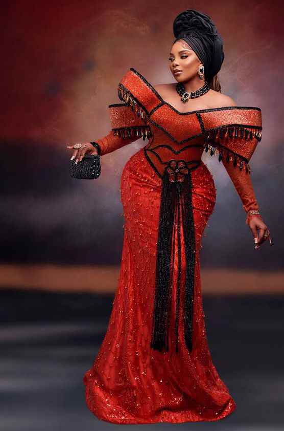 Stunning Burnt Orange Aso Ebi Styles from Ruby Ojiakor's Wedding