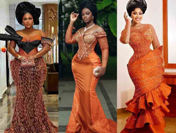 Stunning Burnt Orange Aso Ebi Styles from Ruby Ojiakor's Wedding