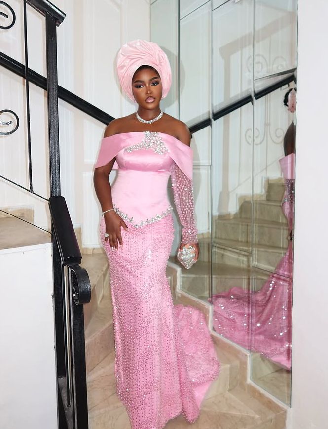 Michelle Gentry rocks a breathtaking pink Asoebi ensemble